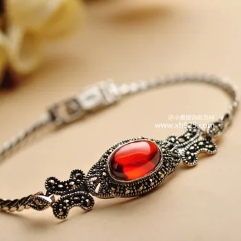 

silver jewelry wholesale 925 sterling silver jewelry inlaid silver hand chain plain black agate bracelet 030862w Ms.