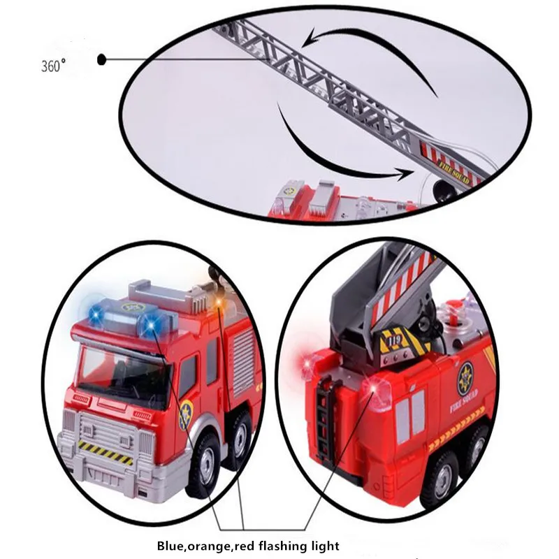 Electric Fire Truck Extending Ladder  Flashing Lights  Sirens with Water Pump Hose to Shoot Water Bump (6)