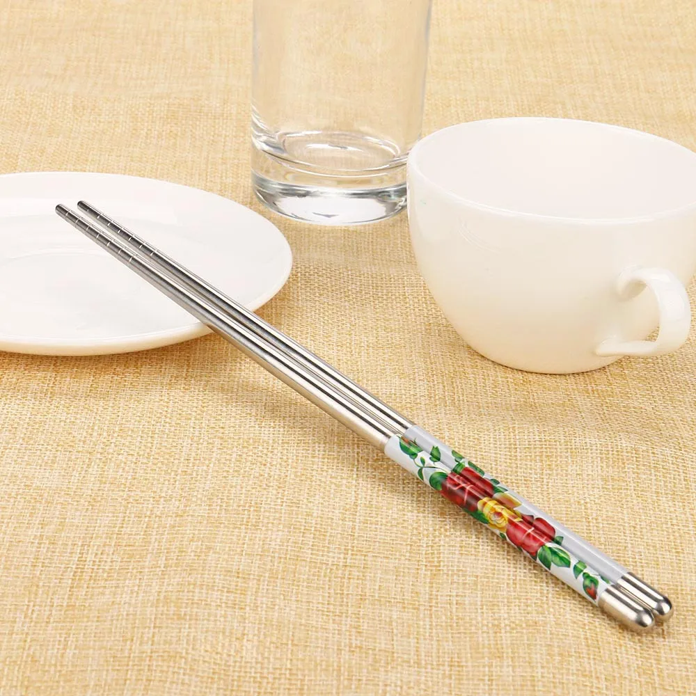Палочки для еды китайские натуральные японские палочки для еды набор 1 пара длина белый цветочный узор из нержавеющей стали Палочки для еды Пара Новые
