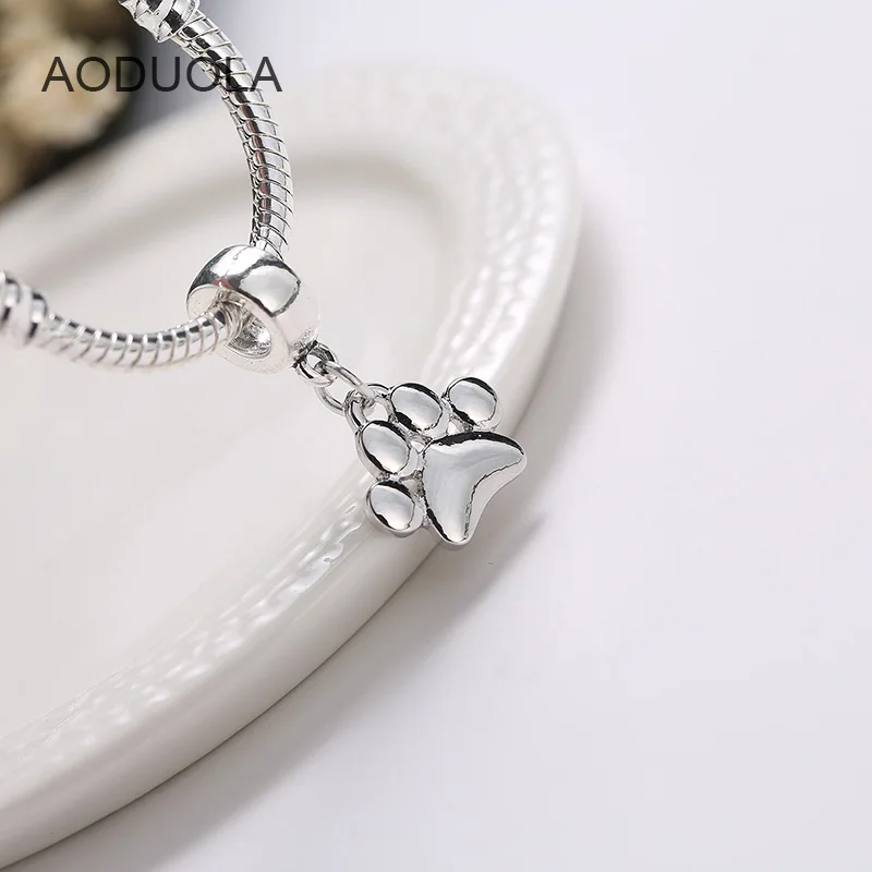 AODUOLA бусины из стерлингового серебра 925 Clear CZ Crystal I Love MY Dog подвеска с когтями Charm Fit