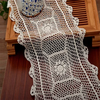 

Modern white cotton table runner cover mantel crochet lace handmade placemat Christmas table cloth mat tablecloth wedding decor