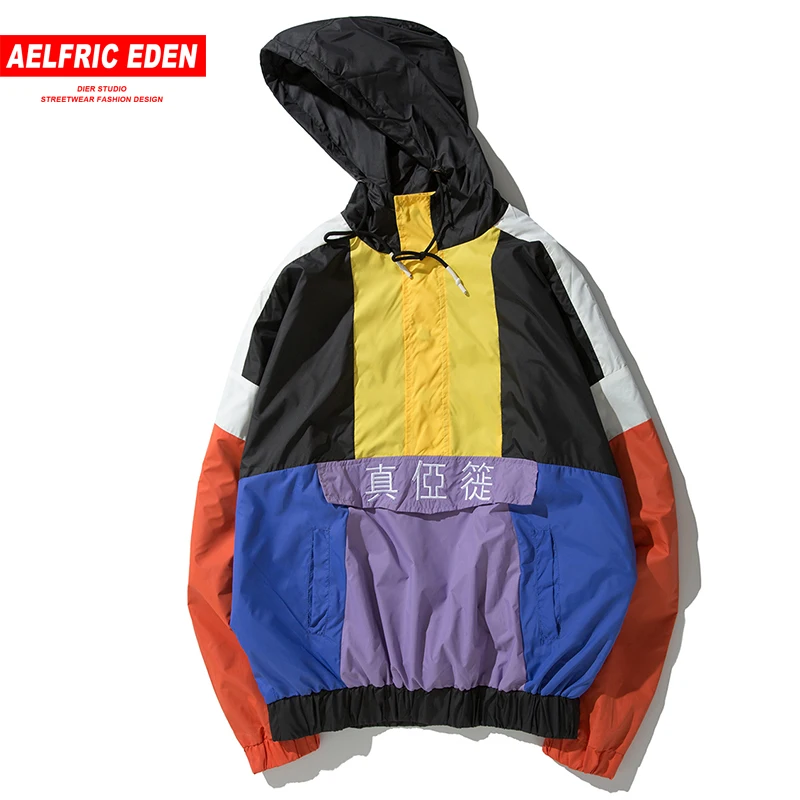 

Aelfric Eden Hip Hop Patchwork Pullover Hooded Jacket Men Embroidery 2018 Autumn Oversize Harajuku Windbreaker Male Outwear NC06