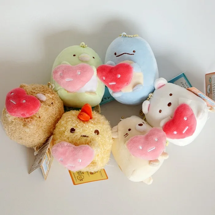 

New San-X plush pendants Sumikko gurashi plush with heart Love Stuffed Keychain Cartoon Sumikko Animal Stuffed Plush Toys