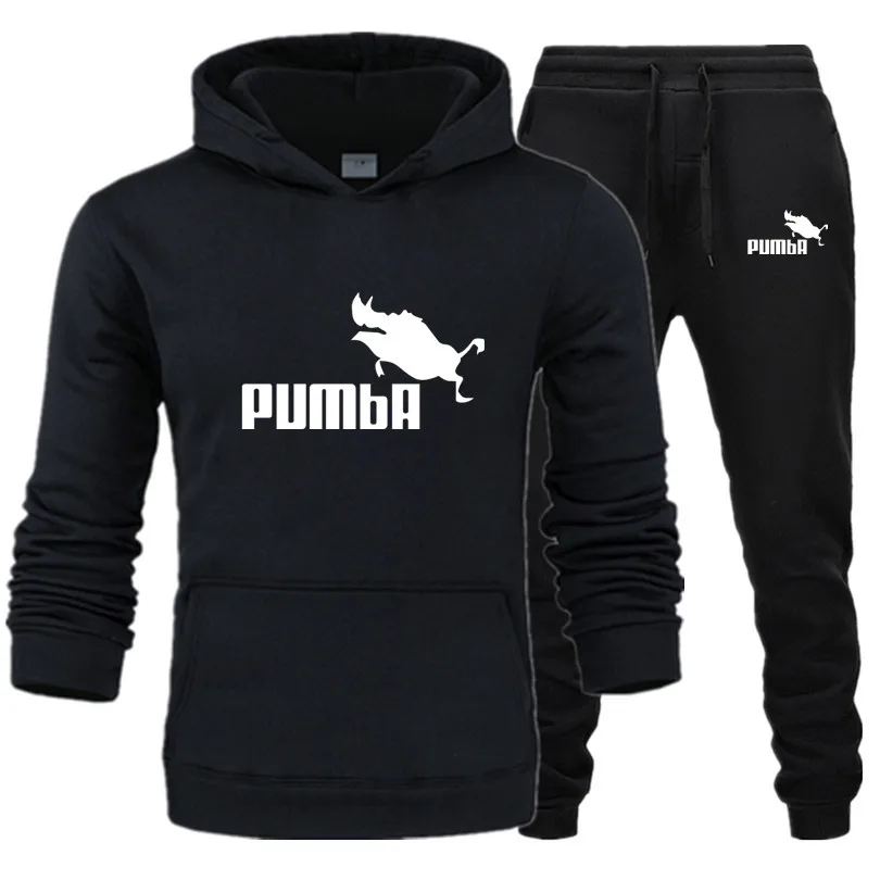 

Brand Tracksuit Pumba prints thermal underwear Men Sportswear Sets Fleece Thick hoodie+Pants Sporting Suit Malechandal hombr