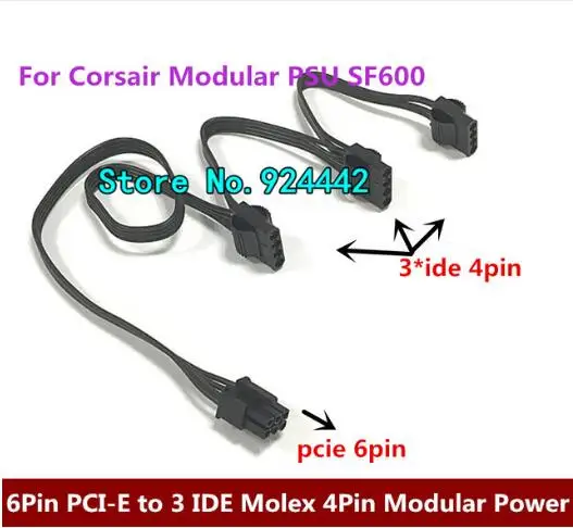 

Top Quality 6 pin 6Pin PCI-E to 3 IDE Molex 4Pin Modular Power Supply Adapter Cable For Corsair Modular PSU SF600