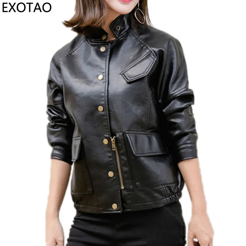 EXOTAO куртка из искусственной кожи Женский однобортный бомбер женские куртки