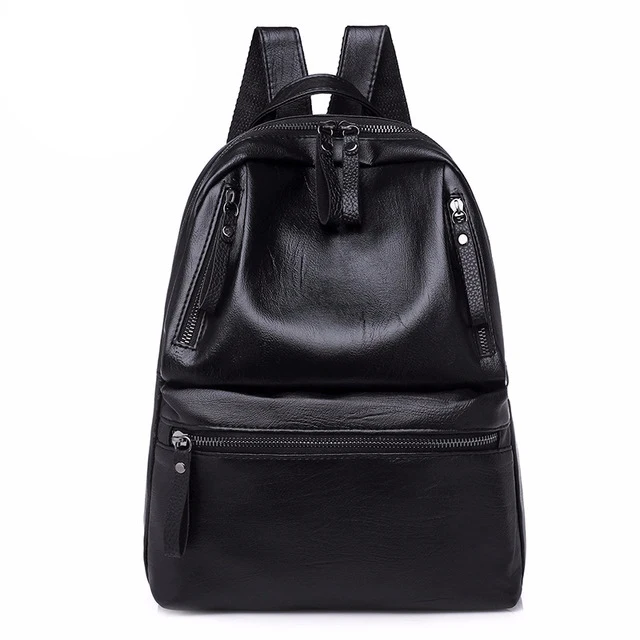 

PU Leather lady's Backpacks Large Capacity bags For Teenager Girls Fashion Solid Female Black Rucksacks Female Backpa