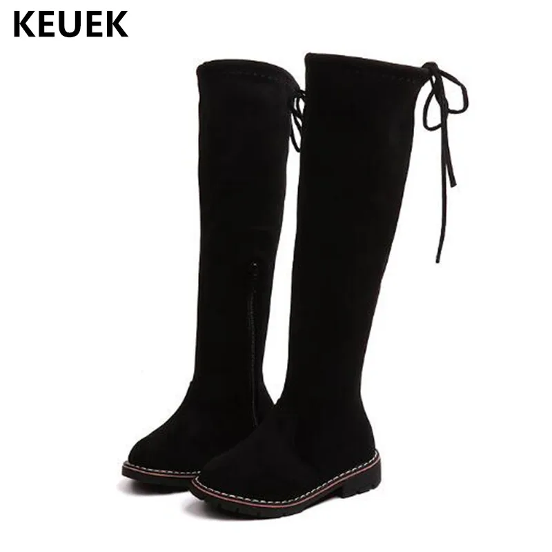

New Winter Fashion Butterfly-knot High Boots Girls Princess Short plush Snow Boots Children Warm Brown Red Black Kids Shoes 041