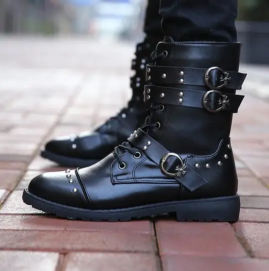 

new men's Martin boots high tube casual leather boots trend military boots