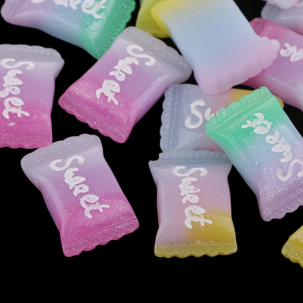 20 Pieces Kawaii Cute Candy Resin Flatback Cabochons Buttons Scrapbooking Slime Charm DIY Embellishment Crafts (2.2 x 1.5cm)