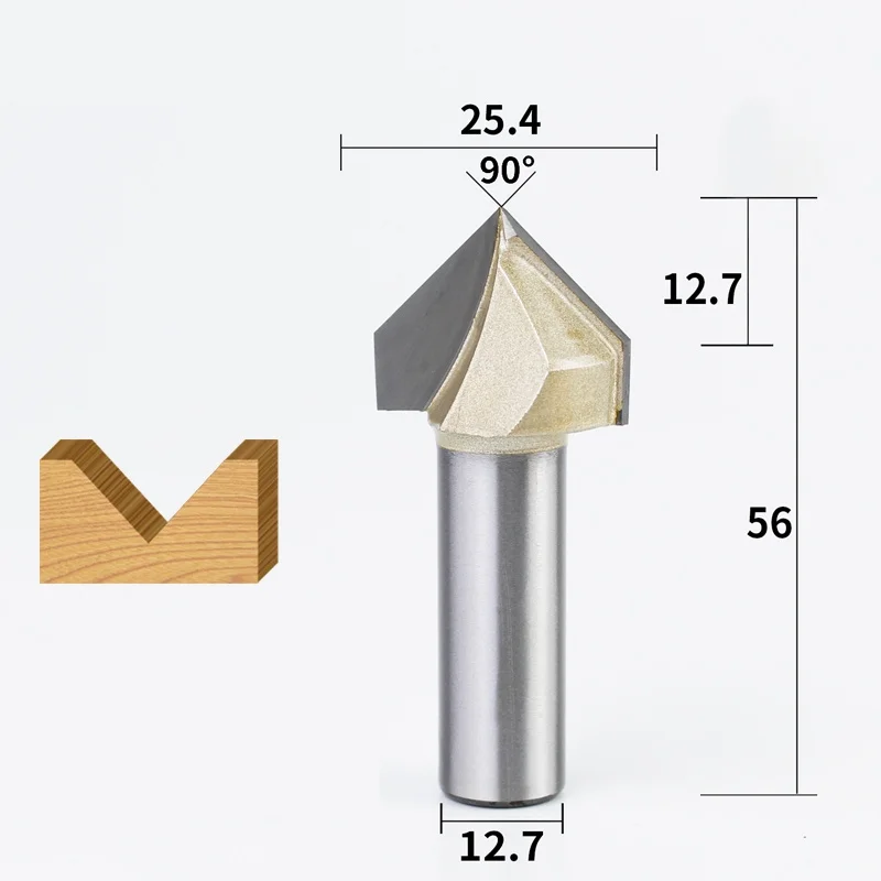 90 Degrees-1PCS, 12,7 мм ЧПУ твердосплавный фрезерный станок, деревообрабатывающий фрезерный станок, 3D V фрезерный станок, Деревянный инструмент, твердая древесина, МДФ - Длина режущей кромки: 127254