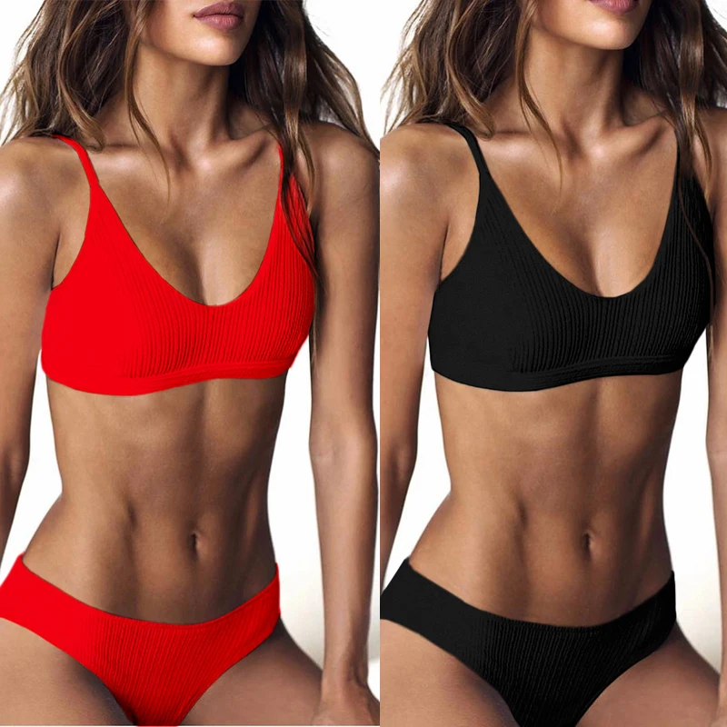 

2019 sexy ladies black bikini swimsuit women bikini modest swimwear beach wear swimming suit for women red bikini sling suit set