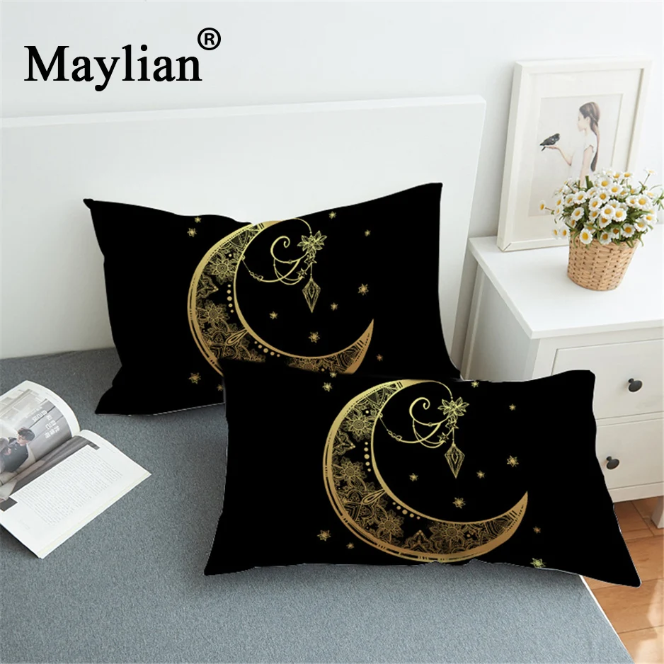 

New Golden Mandala Pillow Case Moon and Star Pillowcase Fashion Pillow Cover 50x75cm 50x90cm One Piece PC147