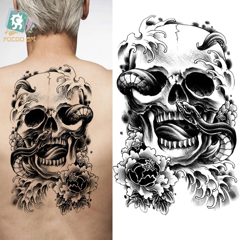 

LC802-821 Body Art Large Tattoo Sticker Halloween Skull Black Dragon Women Fish Temporary Tattoo Skeleton Taty Tatoo Stickers