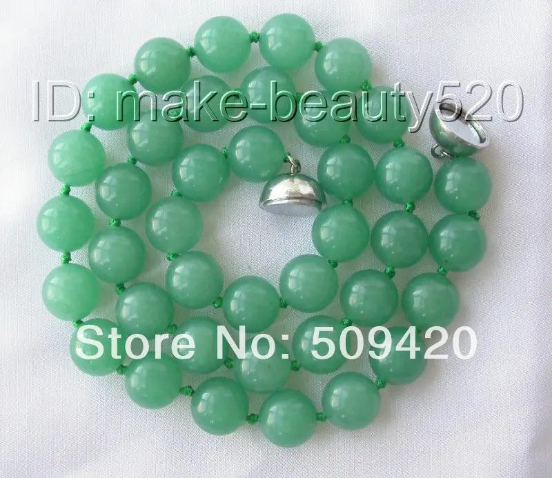 Бесплатная доставка Оптовая продажа> Потрясающие 10 мм круглый зеленое ожерелье из натурального камня