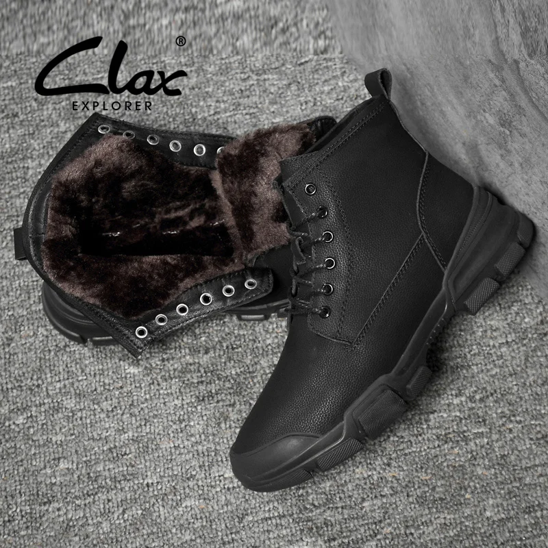 

CLAX Winter Boot Man plush Fur Warm Snow Shoes Male Casual Leather Shoe High Top Designer Boot chaussure homme plus size
