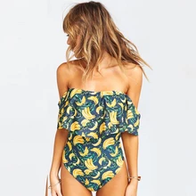 

2018 New Push Up One Piece Swimwear Women Sexy A Word Shoulder Bikini Set Beach Bathing Suit Summer Brazilian Banana Swimsuit