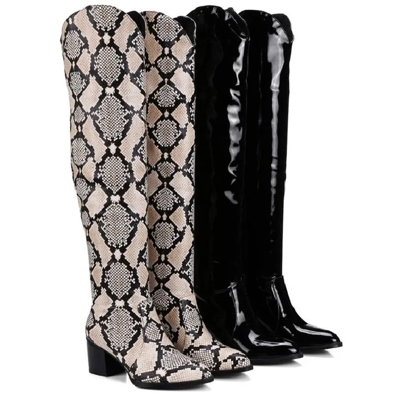 

Riding Womens Snakeskin Knee High Boots Pull On Low Heel Cowboy Shoes Leather C40
