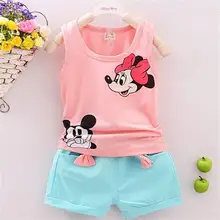 Новинка года; комплект одежды для малышей с героями мультфильмов; комплект летней детской одежды для девочек; Брендовые спортивные детские костюмы для малышей спортивные костюмы; хлопковый жилет+ брюки