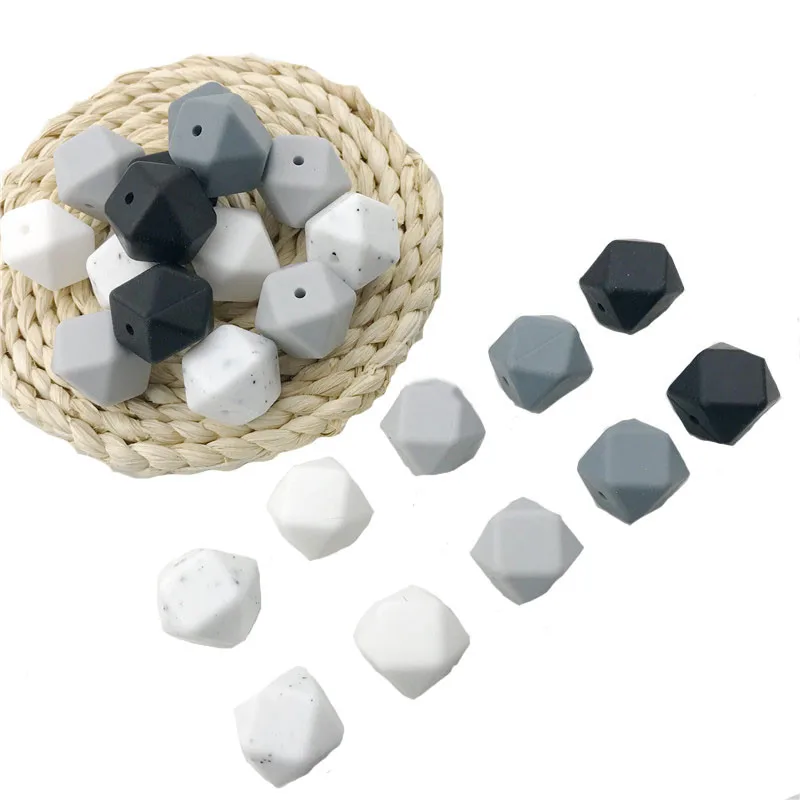 

17mm Baby Black Seies Silicone Hex Octagonal Beads 20pc Can Chew Pram Toy DIY Jewelry Nursing Accessories Baby Teether