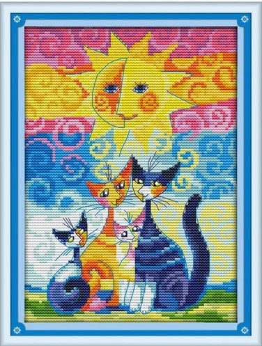 

Cats and The Sun Counted Cross Stitch DMC color DIY 11CT 14CT 18CT cotton multi picture Handmade Embroidery Needlework plus