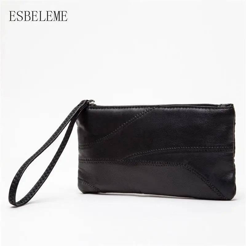 

2019 Fashion Women Envelope Bag Black Ladies Genuine Leather Day Clutches Zipper Casual Solid Soft Party Bags For Female HG003