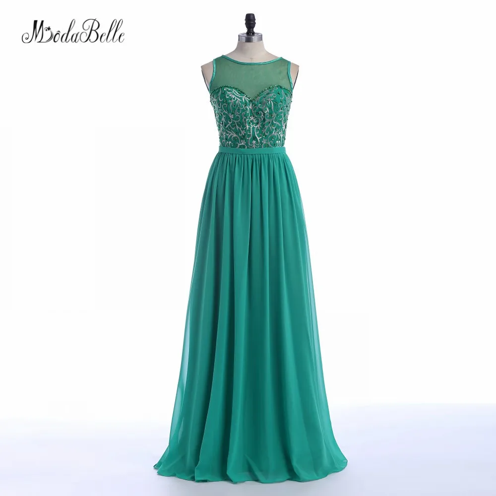 modabelle Chiffon Beaded Embroidered Prom Dress Emerald Green Western