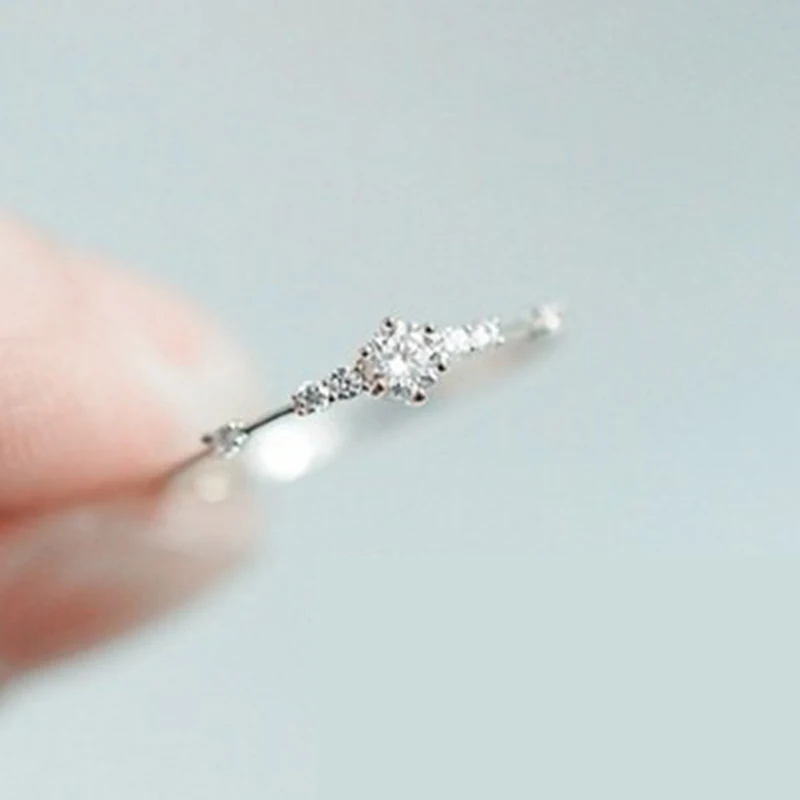 

Vintage Exquisite Jewelry Cubic Zirconia Simple Silver Color Small Fresh Agete Style Ring for Women Female Jewelry Gift
