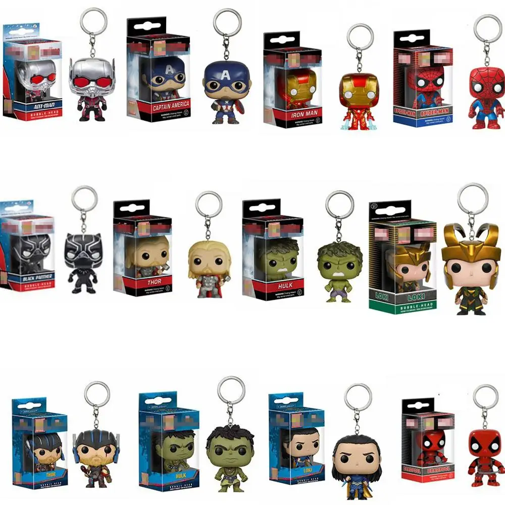 

New arrival Game ending Keychain Spider Captain America hulk Loki Thrones Key Chains Action Toy with box