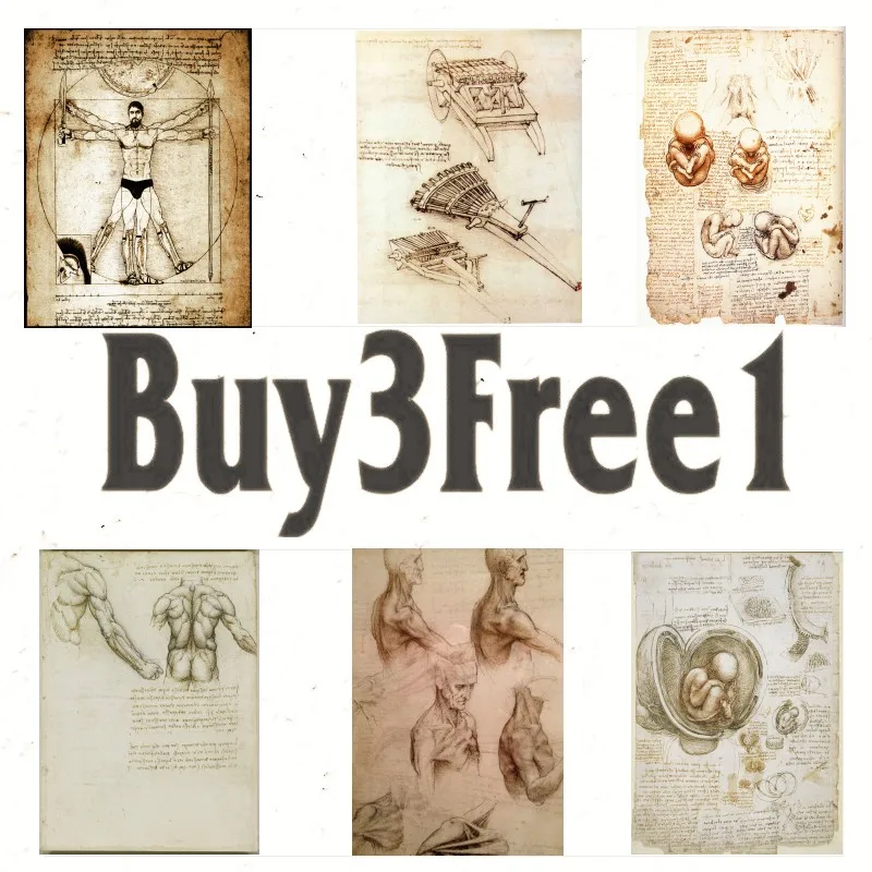 

Leonardo da Vinci Manuscript - Vitruvian Man Posters Nostalgic Retro Decorative Painting Core Kraft Paper Vintage poster 6