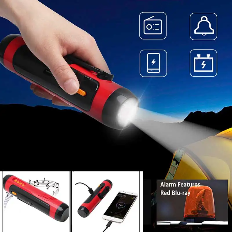 

BORUiT LED Outdoor Emergency Portable FM Radio Mobile Phone USB Charging Light Alarm Flashlight LED Multifunction Flashlight