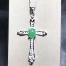 Крест изумрудное ожерелье кулон натуральный настоящий изумруд серебро 925 пробы 0.85ct драгоценный камень# XY18071905