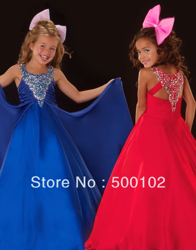 Dernière Mode Puffy Halter Perlé Corsage Une Ligne Petite Fille Pageant Robes