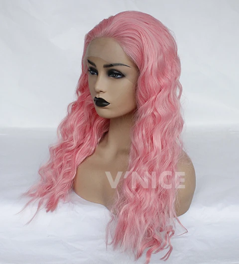 Wavy Hair Wig Lace Front Wigs with Natural Hairline Pink Color High Temperature Fiber Synthetic Wig for Women-11A