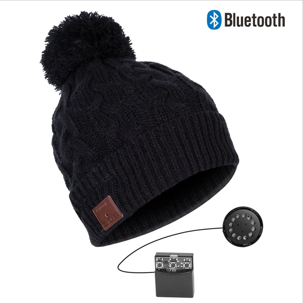 Bluetooth Beanie стерео наушники беспроводные Handsfree Skullies вязаная шапка зима спортивные головные уборы моющиеся кепки наушники Музыка Аудио - Цвет: 033B-black