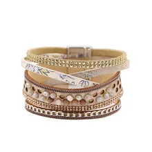 Multilayer Wrap Bracelets for Women Boho Crystal Beads Leather Bracelet Vintage Rhinestone Cross Bangle armband 2019 Multilayer Wrap Bracelets for Women Boho Crystal Beads Leather Bracelet Vintage Rhinestone Cross Bangle armband 2019