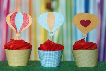 

colorful Glitter Hot Air Balloon Cupcake Toppers wedding birthday bridal baby shower Bachelorette Party cake toppr food picks