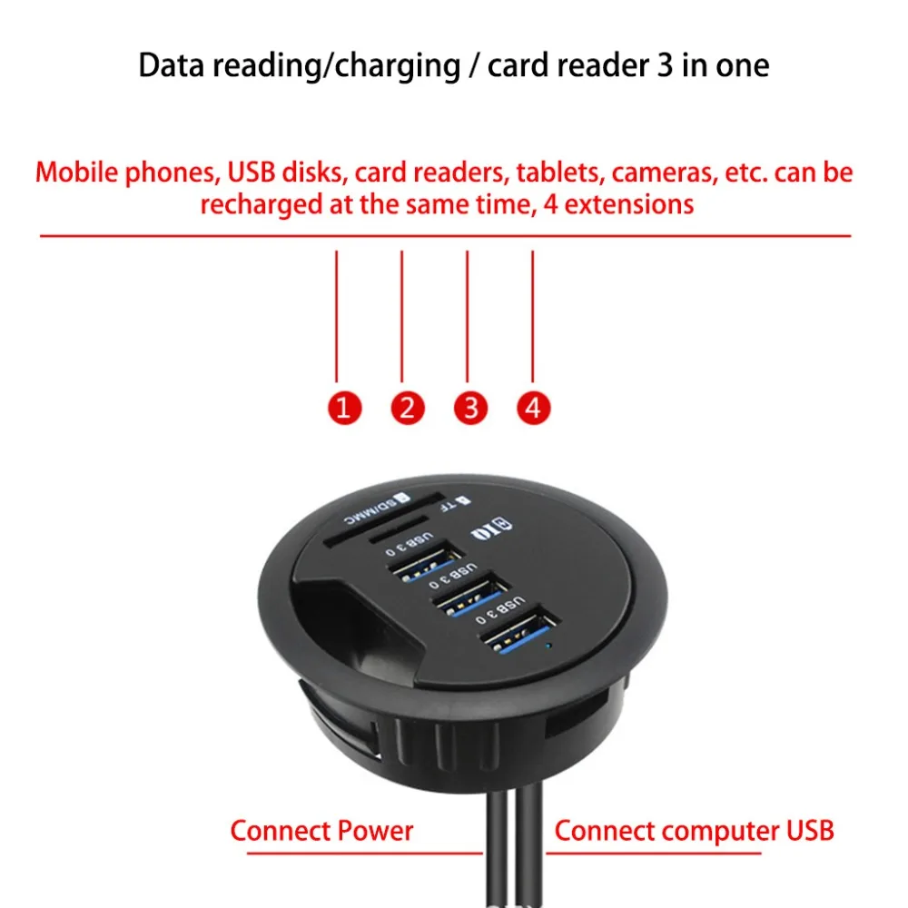 USB 3,0 высокоскоростной хаб адаптер Черный ЕС штекер 2,5 дюймов отверстие втулки в стол крепление для ноутбука ПК компьютер планшет аксессуары