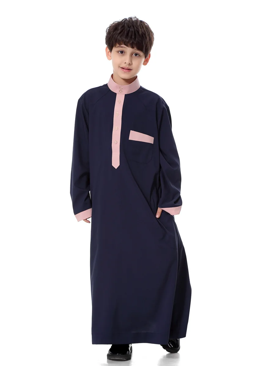 4-15Years детская Jubah мусульманский абайя, арабское халаты для мальчиков 4 цвета с длинным рукавом мусульманские кафтан халат Повседневное блузки рубашки Костюмы