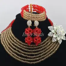 Удивительный Красный Кристалл Африканский Бусины комплект ювелирных изделий Нигерии Свадебные африканские Бусины Наборы свадебных ювелирных изделий aij201