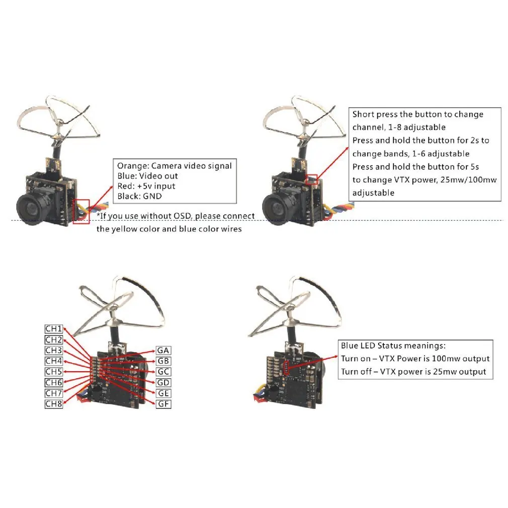 HC48DS Мини FPV 600TVL камера 48CH 25 МВт 100 МВт переключаемый AIO FPV VTX 1/4 CMOS Cam для RC Крытый FPV интимные аксессуары DIY