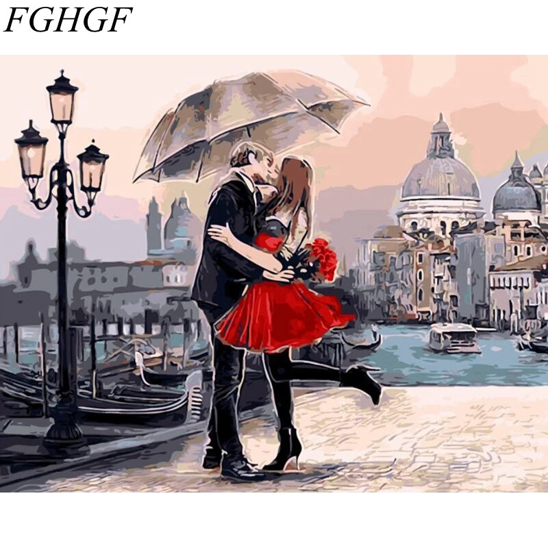 

FGHGF frameless Lovers Under Umbra DIY digital painting by numbers abstract kits painting by numbers with inner frame