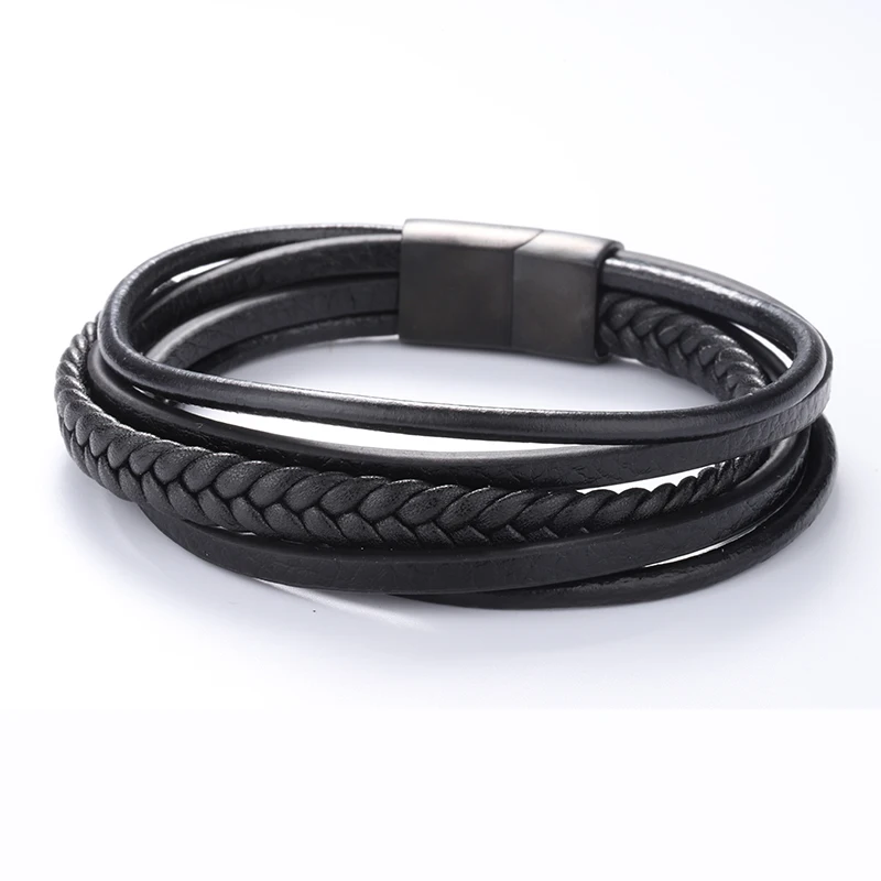

Singreal Vintage Genuine Punk Braided Leather Bracelet for Men Jewelry Stainless Steel Buckle Bracelets & Bangles Rope Chain
