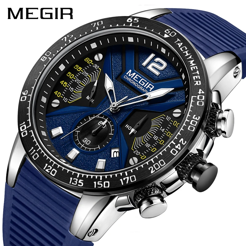 

Relogio Masculino MEGIR Men Watches Silicone Sport Chronograph Analog Quartz Military Watch Luxury Brand Wristswatch for Man