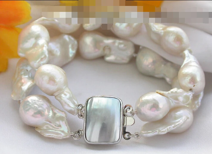 

FREE SHIPPING>>>@@ > 09352 2row white baroque keshi reborn pearl bracelet