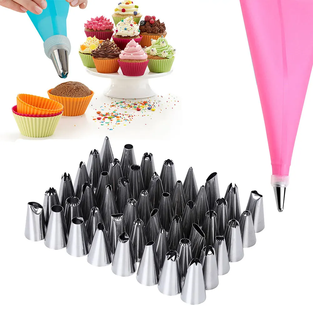 53-PCSSet-2x-12in-Silicone-Icing-Piping-Cream-Pastry-Bag+48x-Stainless-Steel-Nozzle-Tips-2x-Converter-DIY-Cake-Decorating-Tools-(4)