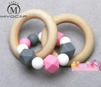 

Silicone FDA Food GradeTeething Rattle Teething Ring Pink Teething Beads Teething Toy Tula Teether Wooden Ring Teether, Chew Toy