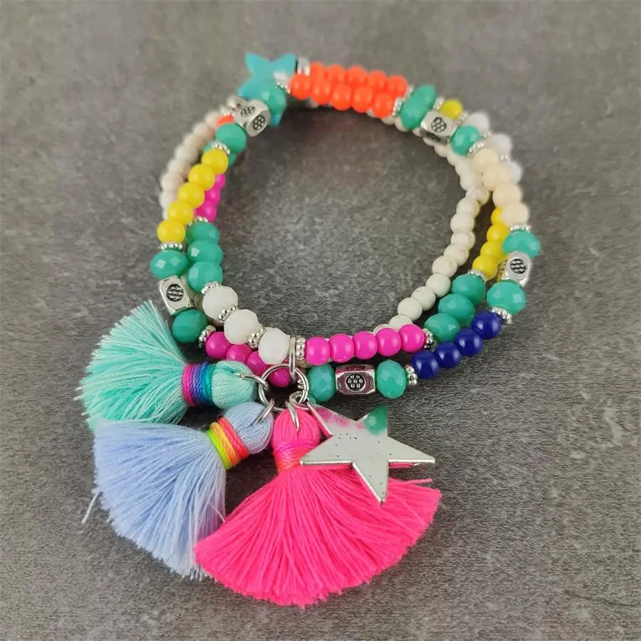 Bohemian Style Charm Beads Bracelets For Women Ethnic Boho Tassel Multilayer Colorful Bead Metal Star Bracelet Wristband Jewelry | Украшения