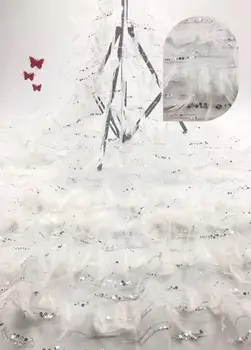 

hot selling embroidered tulle Net Lace with featherJ-619 French tulle mesh Lace Fabric