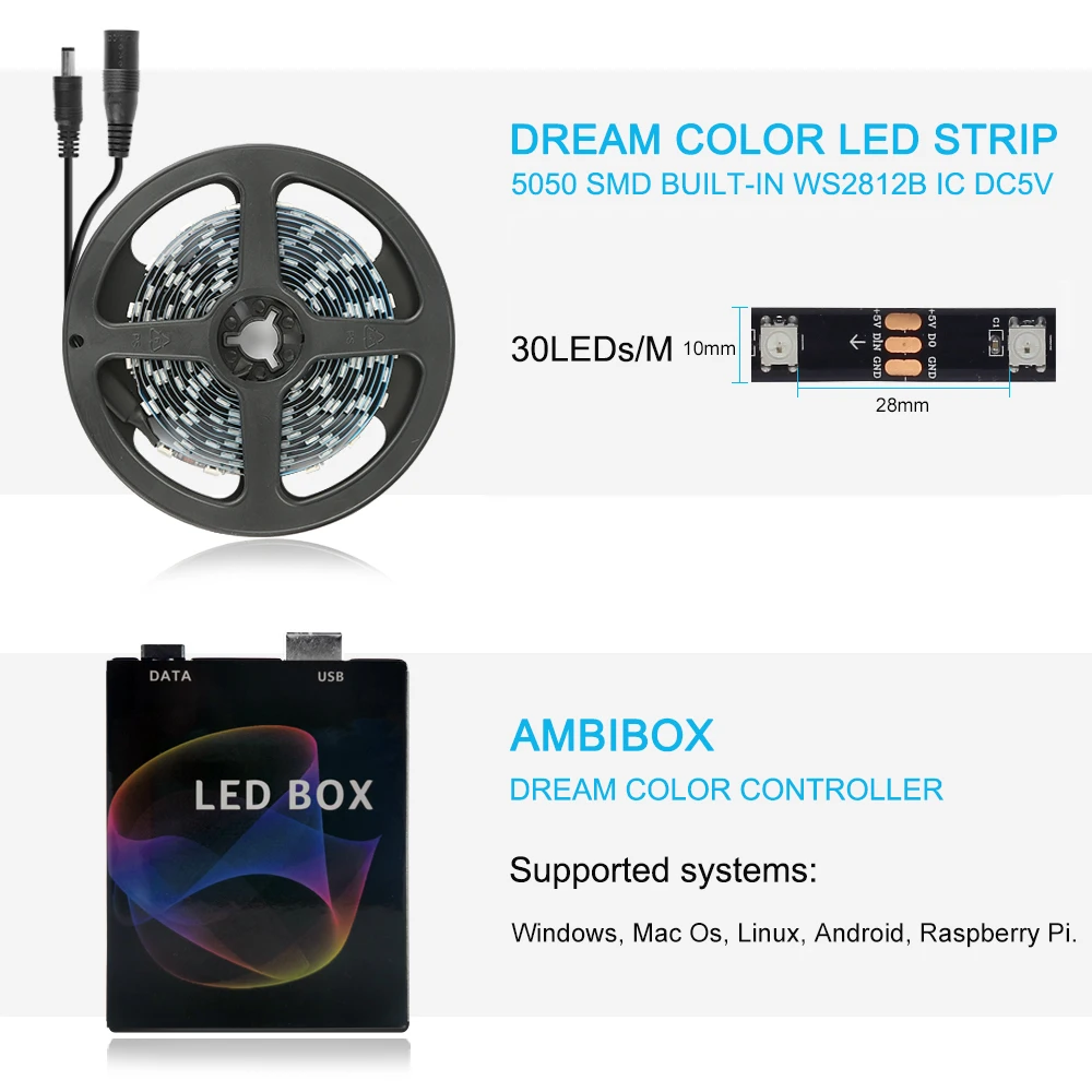 Светодиодная лента Ambilight WS2812B 5050 Dream Color RGB для ТВ-монитора, настольного ПК, подсветки экрана, Пиксельная лента 1 м~ 5 м